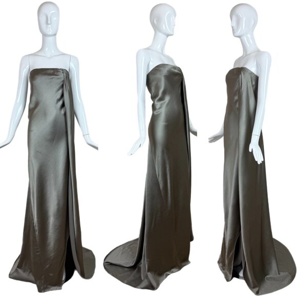 CHADO RALPH RUCCI 2000's Vintage Silk Pewter Evening Gown Maxi Dress